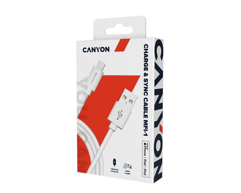 Canyon MFI-1 Lightning To USB Cable 12W 1Mtr White
