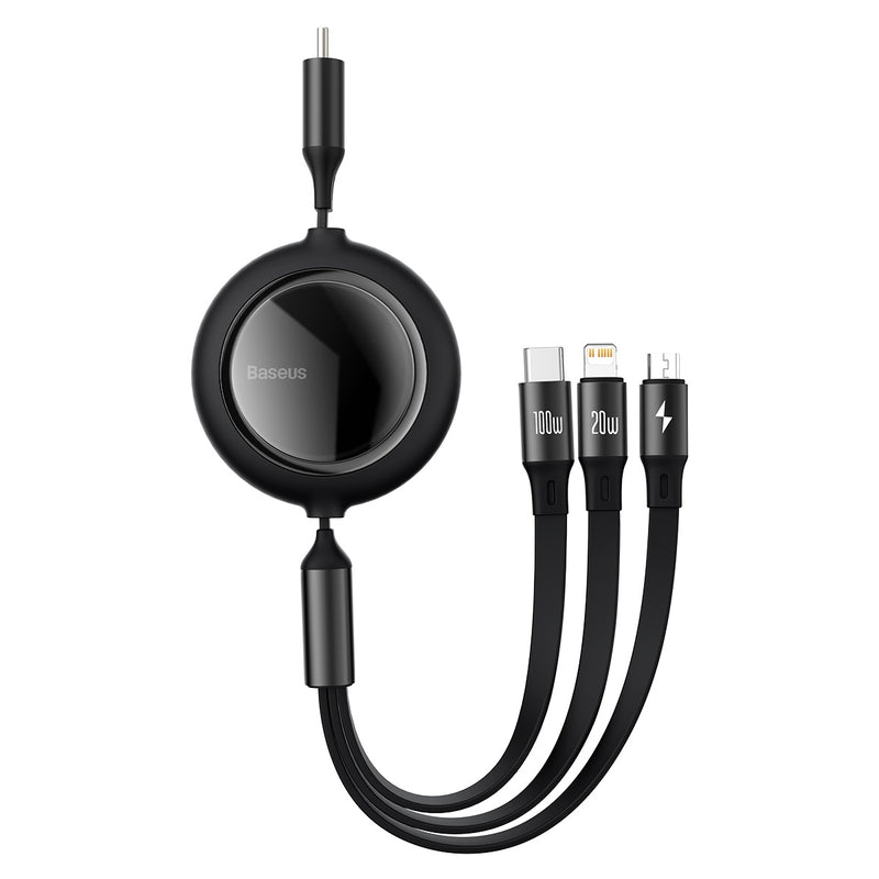 Baseus Bright Mirror One-for-three Retractable Data Cable Type-C to M+L+C 1.2m 100W Black (CAMLC-AMJ01)