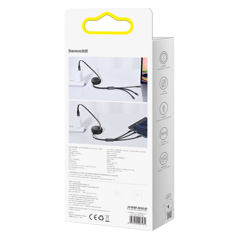 Baseus Bright Mirror One-for-three Retractable Data Cable Type-C to M+L+C 1.2m 100W Black (CAMLC-AMJ01)