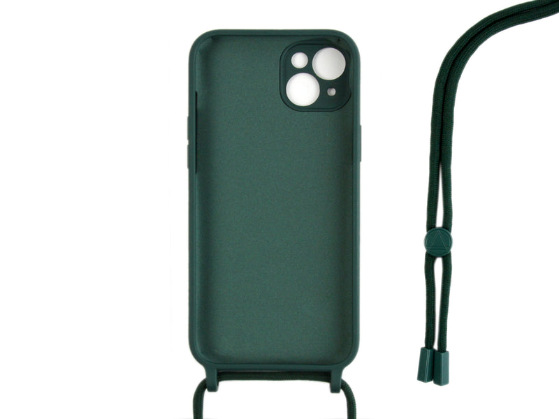 Rixus For iPhone 14 TPU Necklace Cord Cover Dark Green