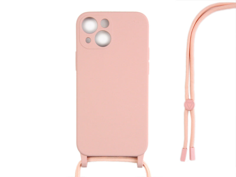 Rixus For iPhone 14 TPU Necklace Cord Cover Pink