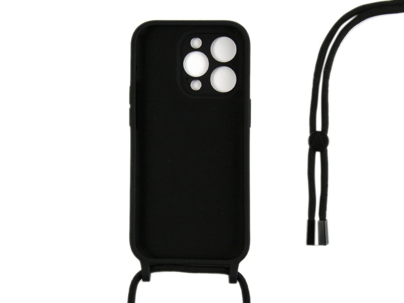 Rixus For iPhone 14 Pro TPU Necklace Cord Cover Black