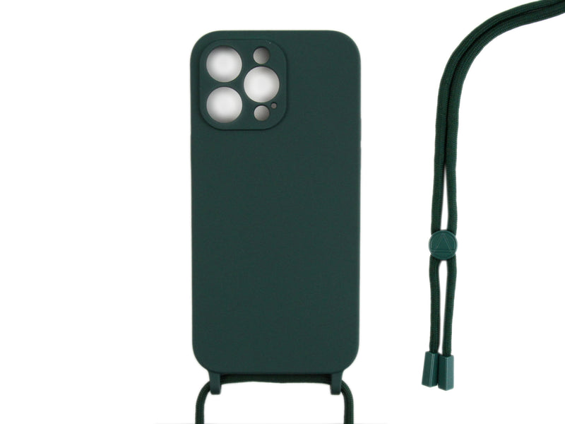 Rixus For iPhone 14 Pro Max TPU Necklace Cord Cover Dark Green