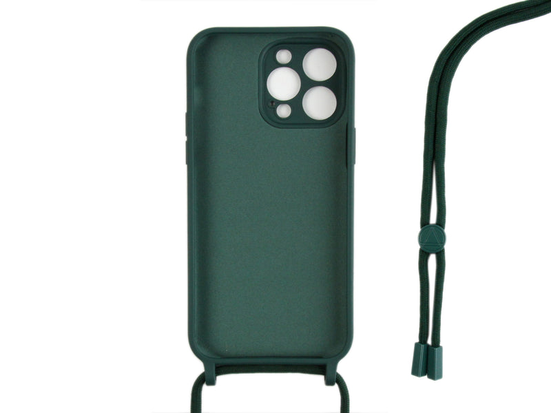 Rixus For iPhone 14 Pro Max TPU Necklace Cord Cover Dark Green
