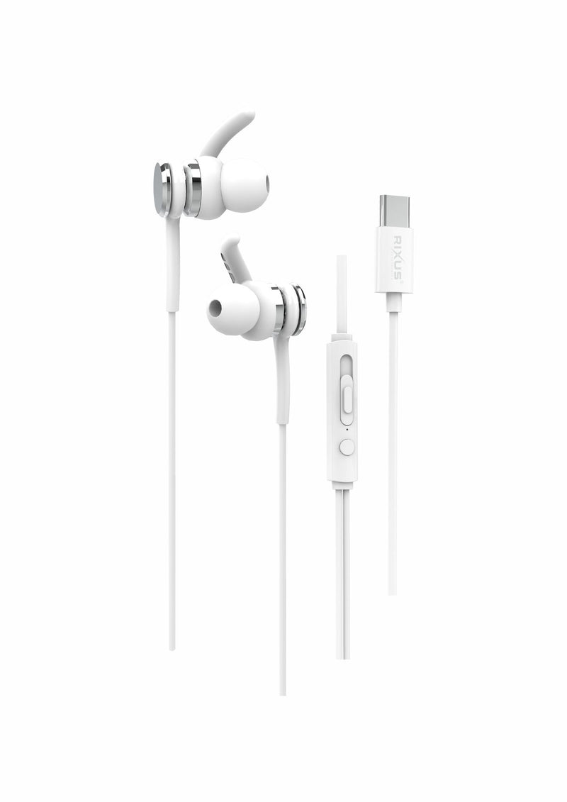 Rixus RXHD23C Stereo In-Ear Headset With Microphone Type-C White