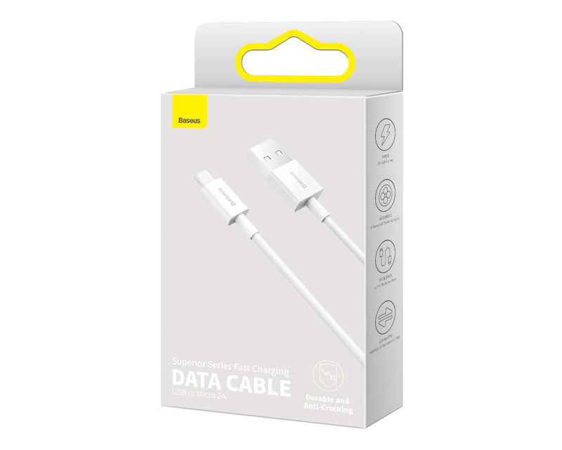 Baseus Superior Series Fast Charging Data Cable USB To Micro USB 2A 1m White (CAMYS-02)