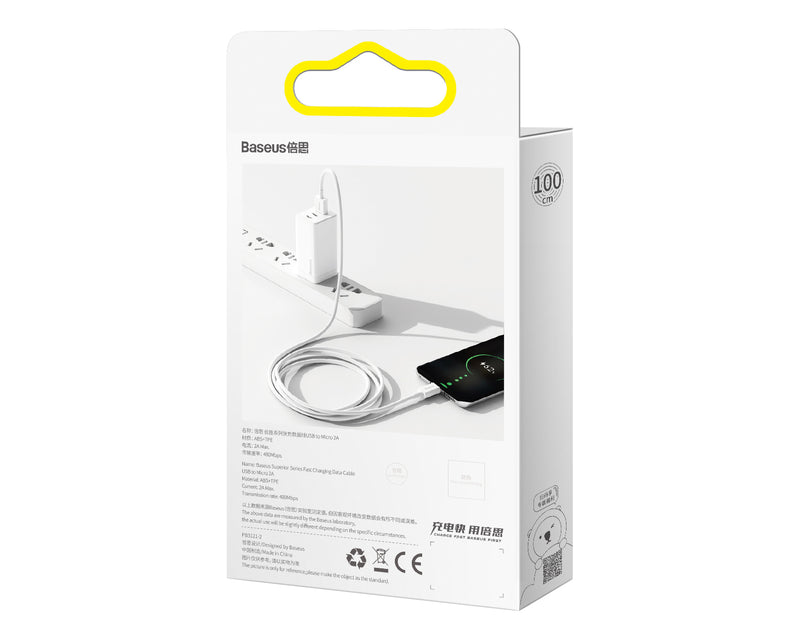 Baseus Superior Series Fast Charging Data Cable USB To Micro USB 2A 1m White (CAMYS-02)