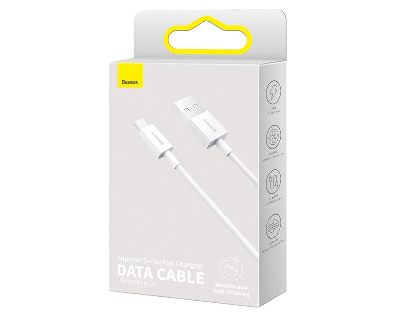 Baseus Superior Series Fast Charging Data Cable USB To Micro USB 2A 2m White (CAMYS-A02)