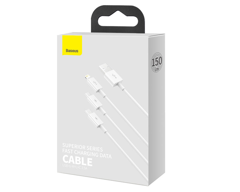 Baseus Superior Series Fast Charging 3-in-1 Data Cable 3.5A 1.5m White (CAMLTYS-02)