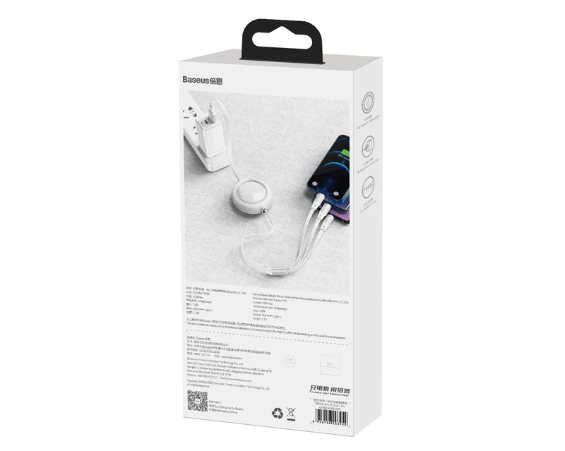 Baseus Bright Mirror 3-in-1 Retractable Data Cable 3.5A 1.2m White (CAMLT-MJ02)