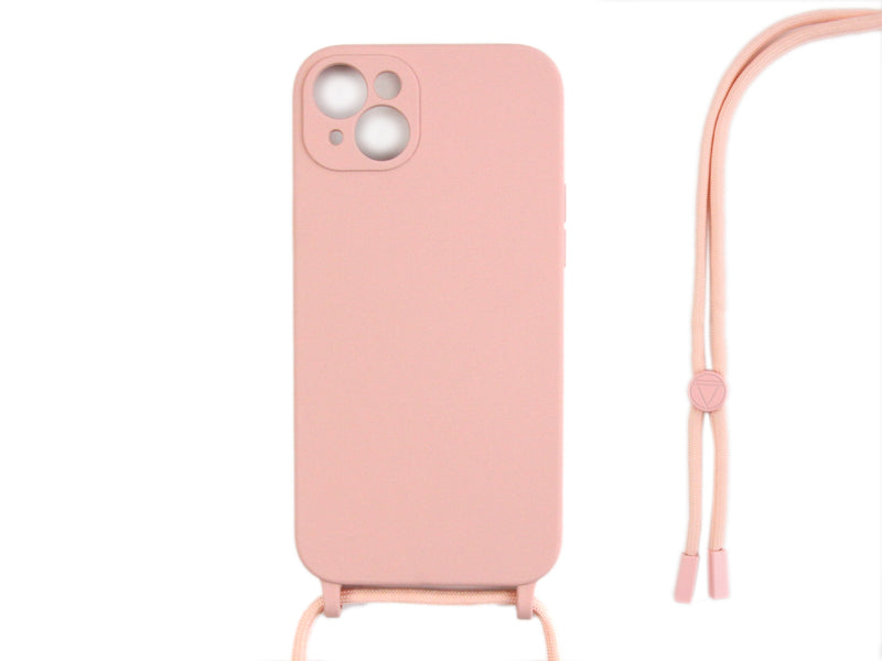 Rixus For iPhone 14 Plus, 15 Plus TPU Necklace Cord Cover Pink