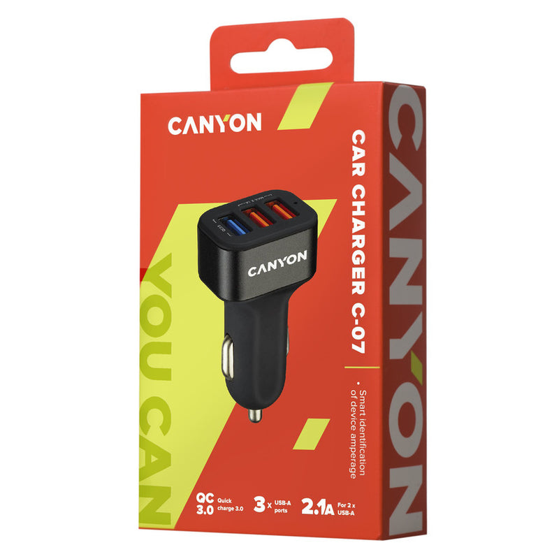 Canyon Universal Car Charger C-07 With 3 USB Ports Black