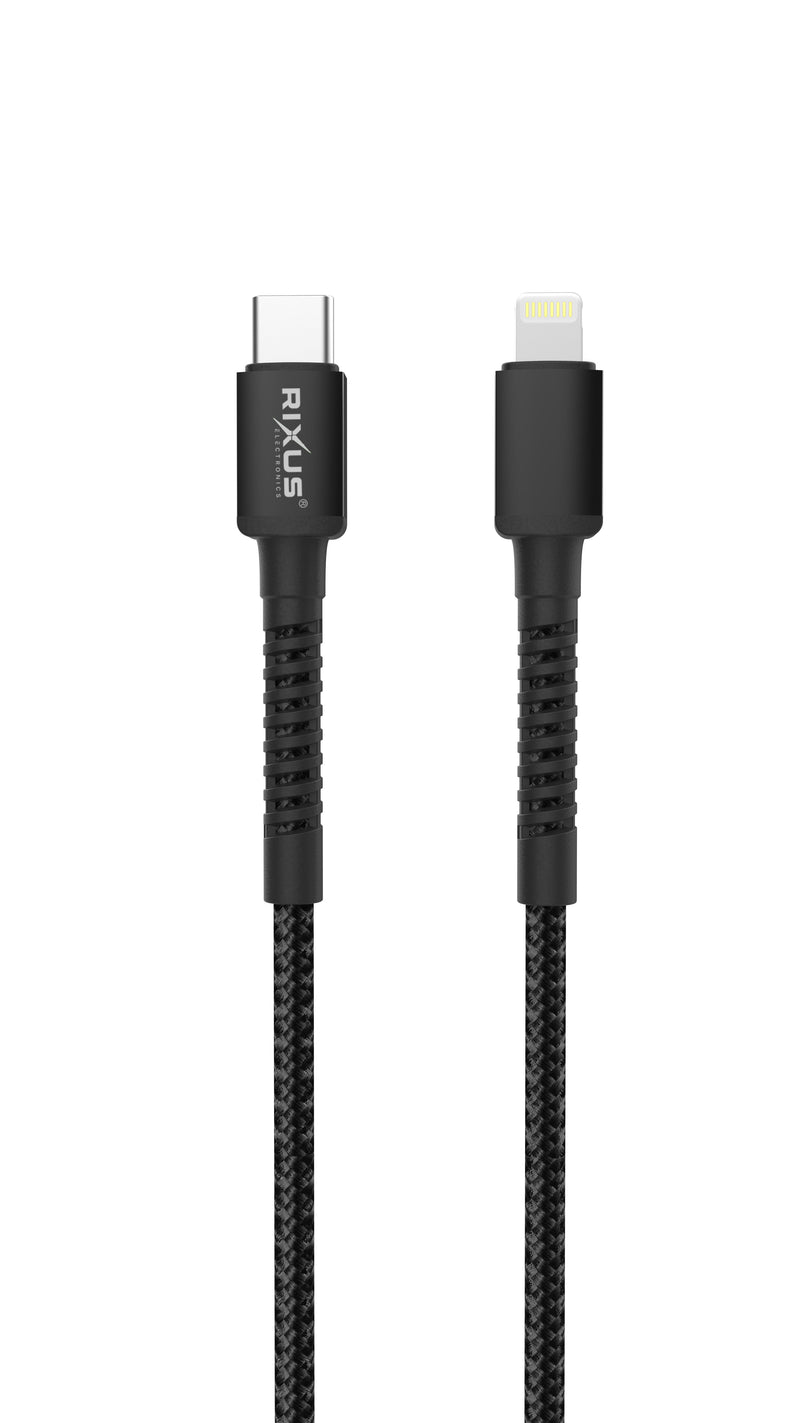 Rixus RXU71C Nylon Braided USB-C To USB-C Cable 1.2mtr Black