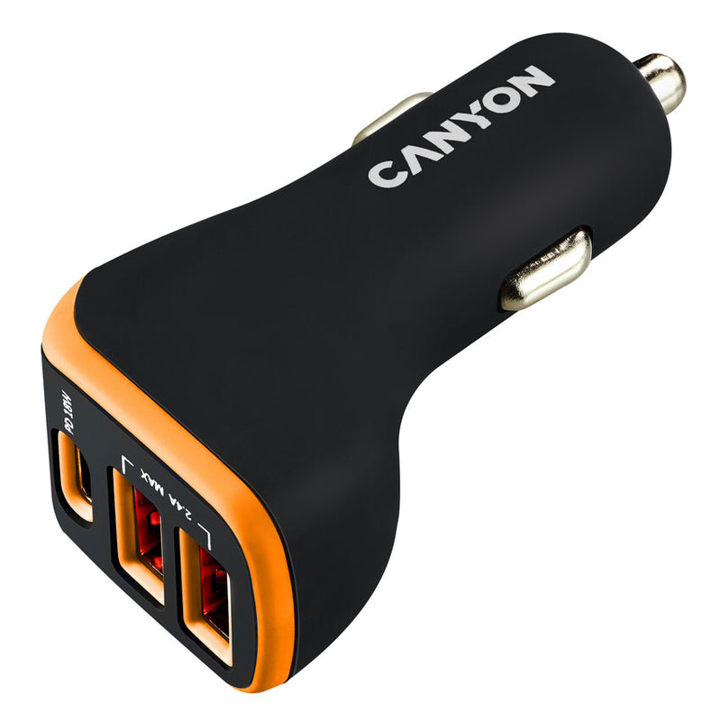 Canyon Universal Car Charger C-08 With 3 Ports Black Orange