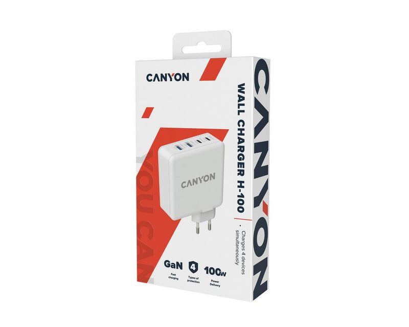 Canyon Wall Charger Power Adapter H-100 GaN PD 100W QC 3.0 30W White