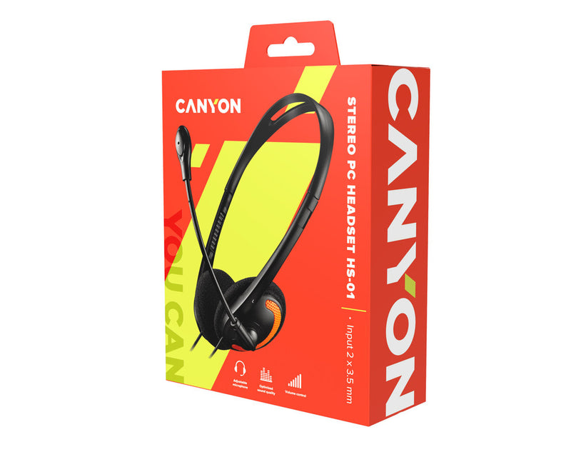 Canyon PC Headset HS-01 Mic Flat 2M  Black Orange