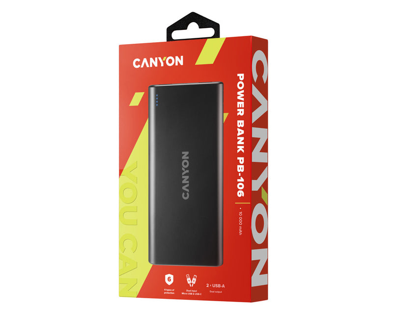 Canyon Powerbank PB-106 Micro-USB/USB-C 10.000 mAh Black