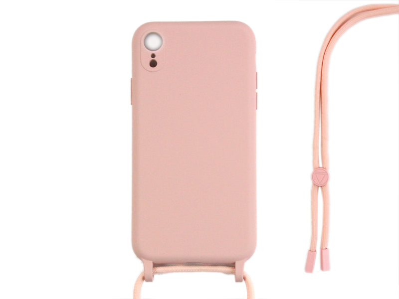 Rixus For iPhone XR TPU Necklace Cord Cover Pink
