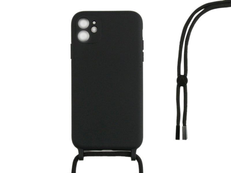 Rixus For iPhone 11 TPU Necklace Cord Cover Black