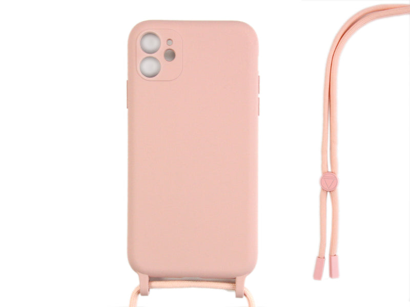 Rixus For iPhone 11 TPU Necklace Cord Cover Pink