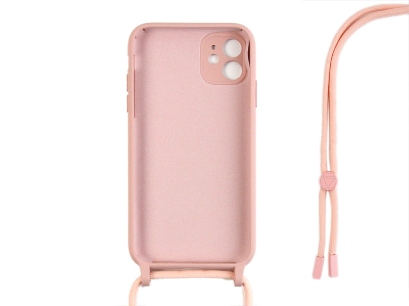 Rixus For iPhone 11 TPU Necklace Cord Cover Pink