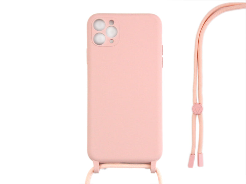 Rixus For iPhone 11 Pro Max TPU Necklace Cord Cover Pink