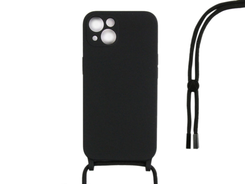 Rixus For iPhone 13 Mini TPU Necklace Cord Cover Black