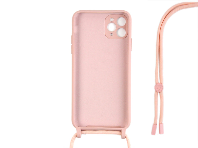 Rixus For iPhone 11 Pro TPU Necklace Cord Cover Pink