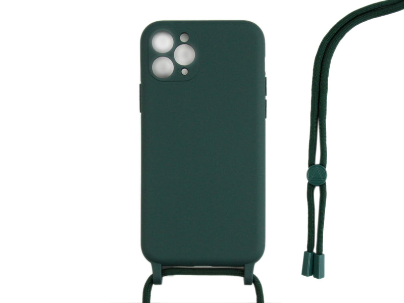 Rixus For iPhone 11 Pro TPU Necklace Cord Cover Dark Green