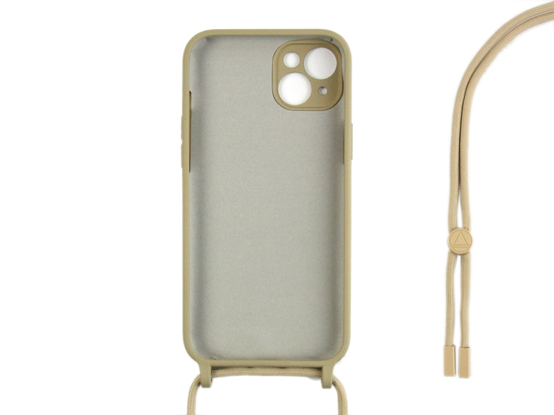 Rixus For iPhone 14 Plus, 15 Plus TPU Necklace Cord Cover Gold