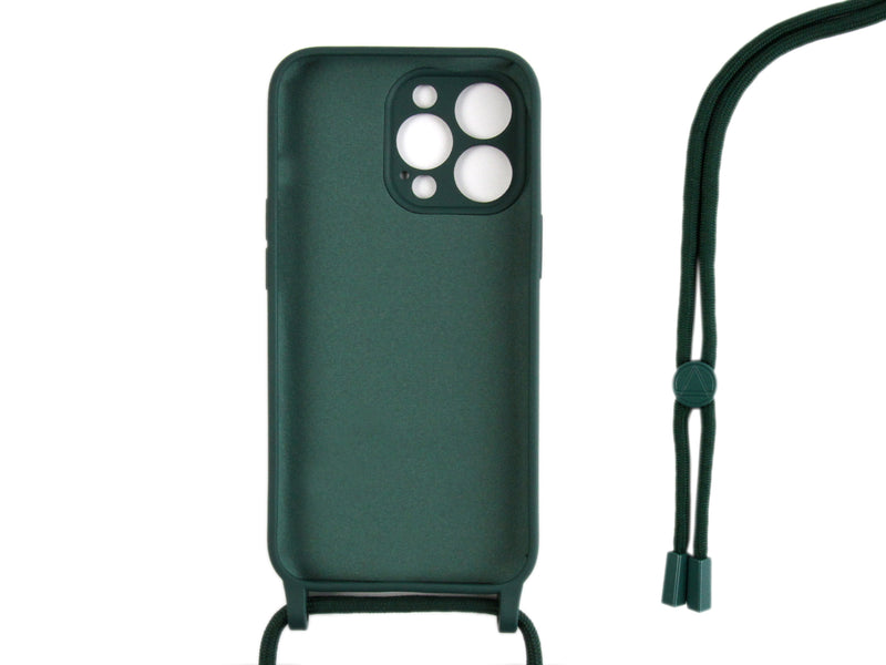 Rixus For iPhone 13 Pro TPU Necklace Cord Cover Dark Green
