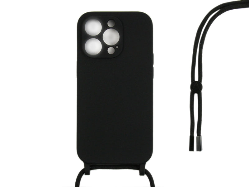 Rixus For iPhone 13 Pro TPU Necklace Cord Cover Black