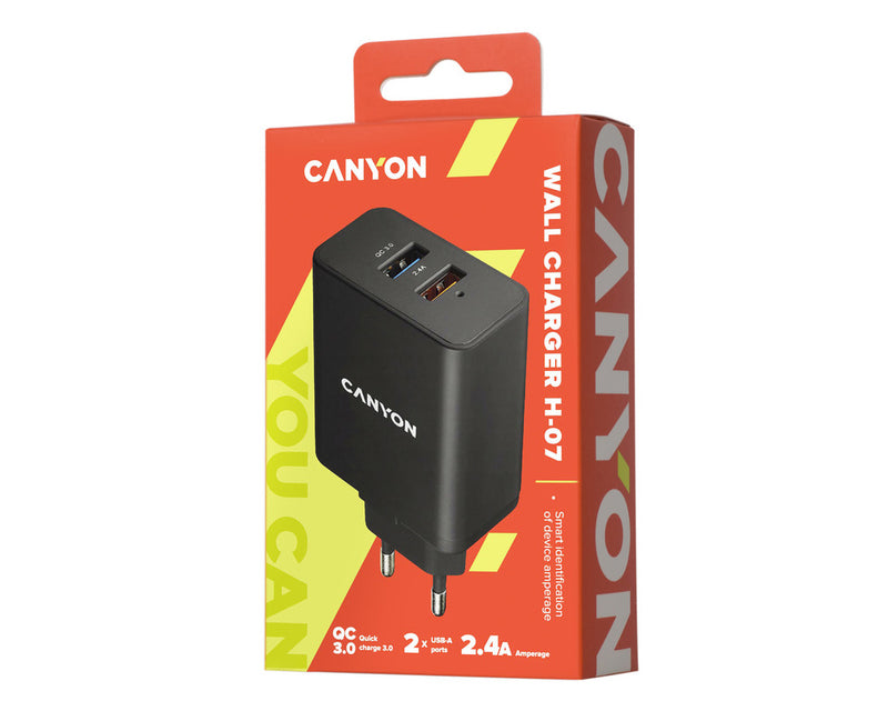 Canyon Wall Charger H-07 QC 3.0 USB-A 2.4A Black