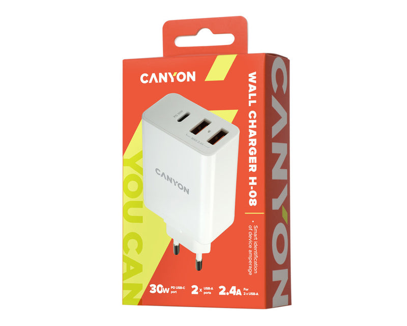 Canyon Wall Charger H-08 USB-C And 2x USB-A 2.4A White