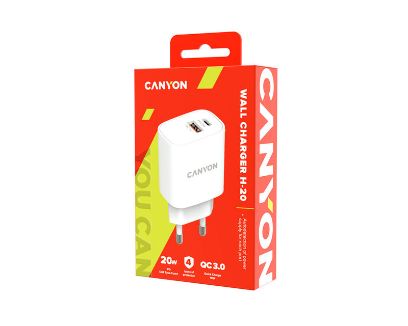 Canyon Wall Charger H-20-04 USB-C And QC 3.0 White