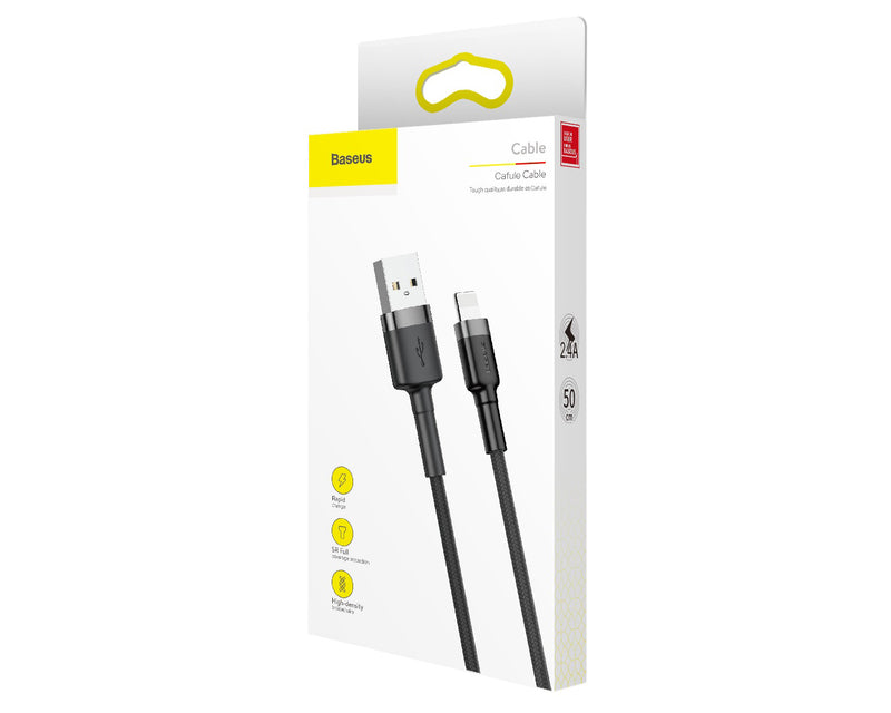 Baseus Cafule Cable USB For iP 2.4A 0.5m Gray+Black (CALKLF-AG1)