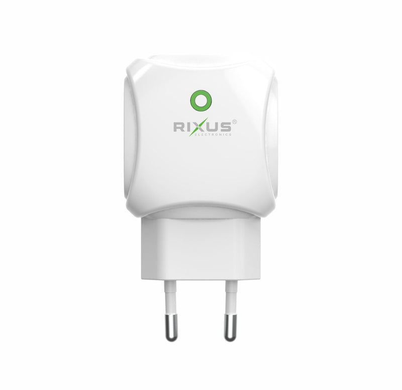Rixus RX55A Fast Charge AC Adaptor With Dual USB Slot And Lightning Data Cable