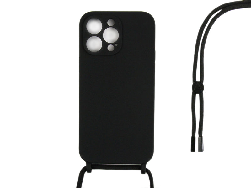 Rixus For iPhone 12 Pro TPU Necklace Cord Cover Black