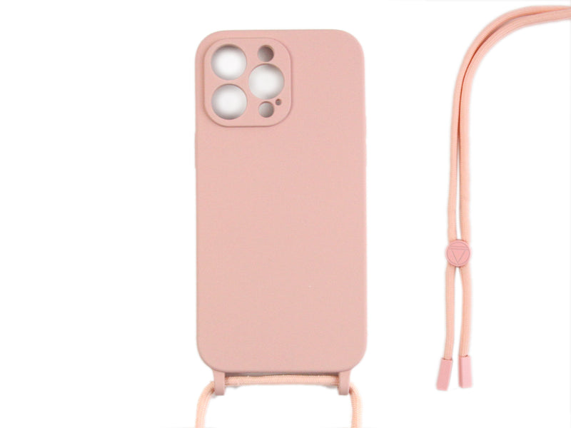 Rixus For iPhone 12 Pro TPU Necklace Cord Cover Pink