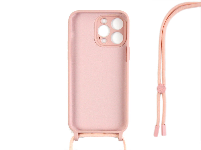 Rixus For iPhone 12 Pro TPU Necklace Cord Cover Pink