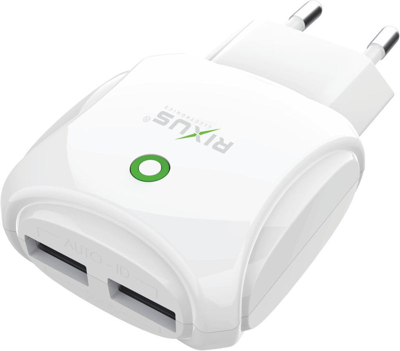Rixus RX55C Fast Dual Charger 2.1A  And Type C USB Cable White