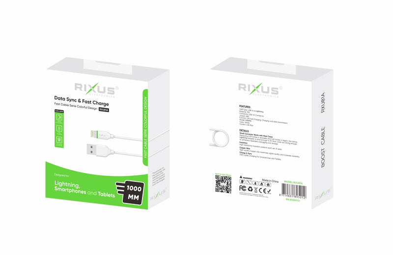 Rixus RXU81A Boost Data Cable Lightning 100cm White