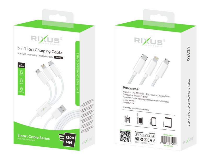 Rixus RXU31 USB Multi Cable Charge And Data Transmit 1.2m