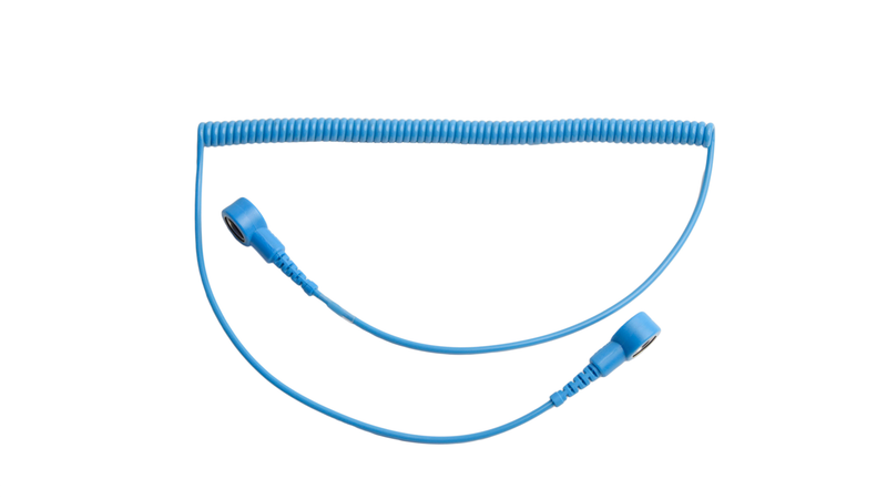 ESD Coiled Cord 10mm snap to 10mm snap Blue